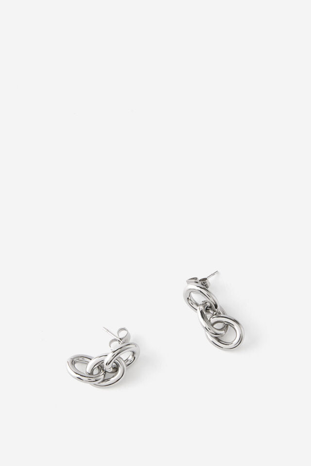 Waterproof Mid Charm Earring, SILVER CHUBBY LINKS STUD