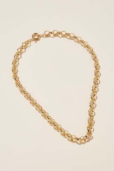 Mid Chain Necklace, GOLD PLATED CABLE CHAIN