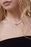 Beaded Choker Necklace, GOLD PLATED PEARL PINK DIA HEART - alternate image 1