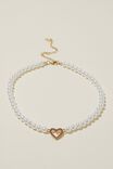 Beaded Choker Necklace, GOLD PLATED PEARL PINK DIA HEART - alternate image 3
