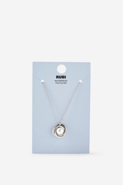 Waterproof Pendant Necklace, SILVER PEARL KNOT