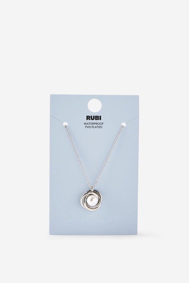 Waterproof Pendant Necklace, SILVER PEARL KNOT