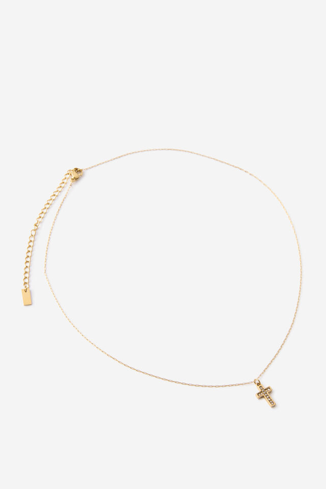 Waterproof Pendant Necklace, GOLD DIA CROSS