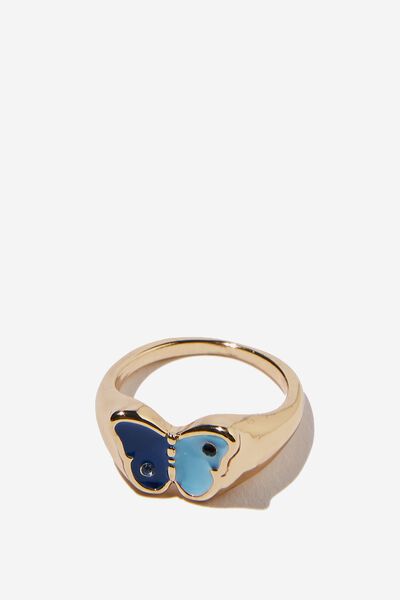 Premium Single Ring Gold Plated, GOLD PLATED BLUE BUTTERFLY