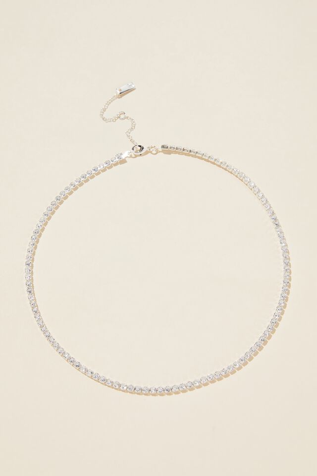 Mid Chain Necklace, STERLING SILVER PLATED TENNIS