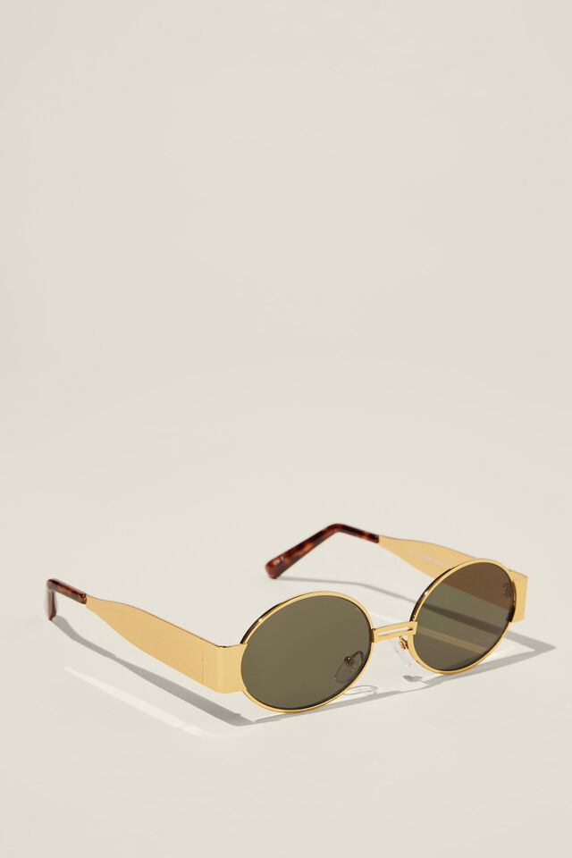Izzy Round Metal Sunglasses, GOLD/GREEN