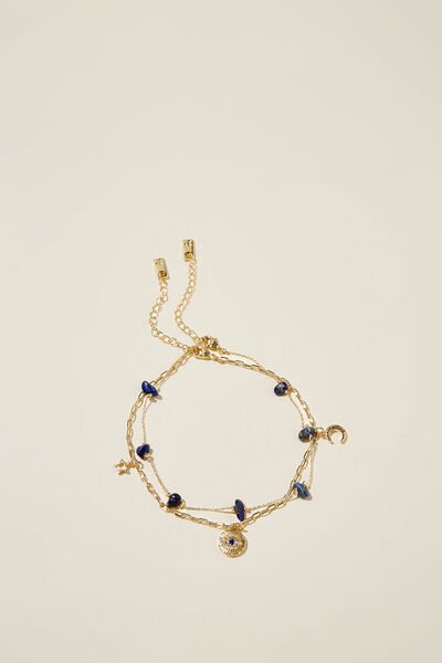 Multipack Beaded Anklet, GOLD PLATED CHARM ANKLET