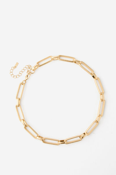 Mid Chain Necklace, UP GOLD RECTANGLE LINK CHAIN