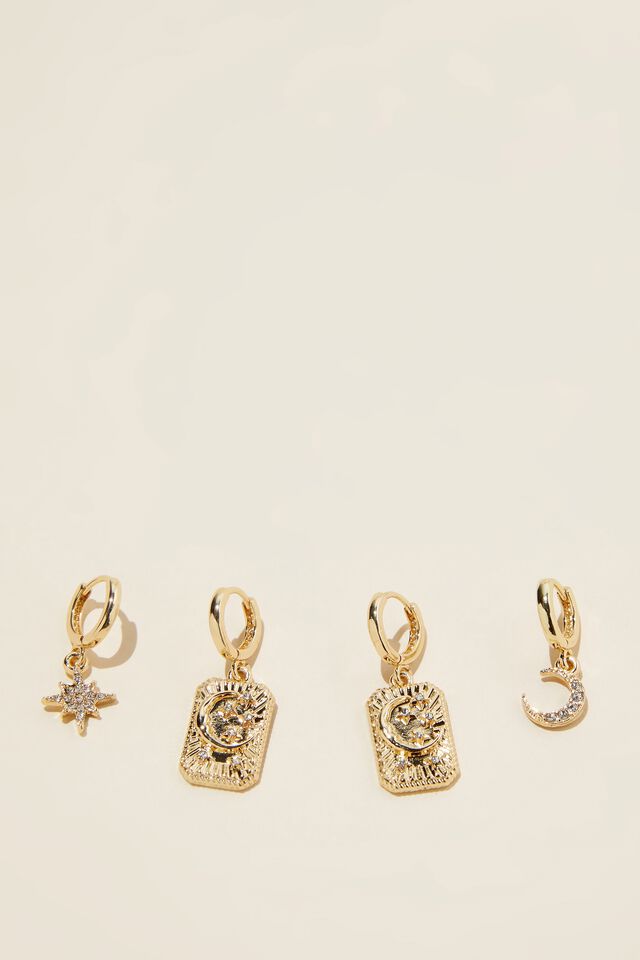 Brinco - 2Pk Mid Earring, GOLD PLATED CELESTIAL