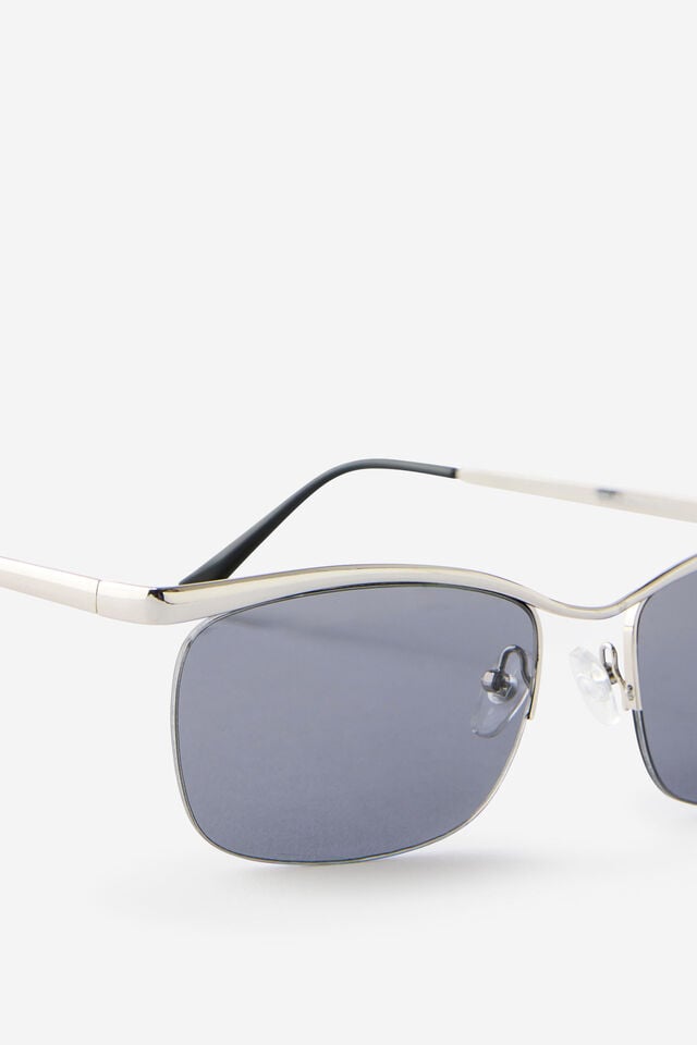 Romy Rimless Metal Shield Sunglasses, SILVER/BLACK