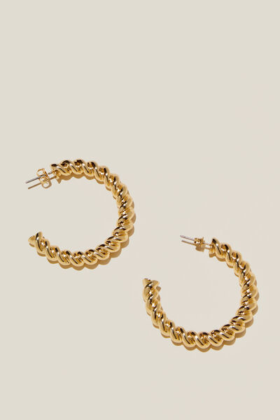 Bijouterias - Large Hoop Earring, GOLD PLATED XL TWIST