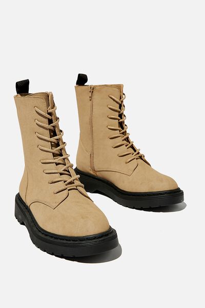 Freda Combat Lace Up Boot, TAUPE NUBUCK