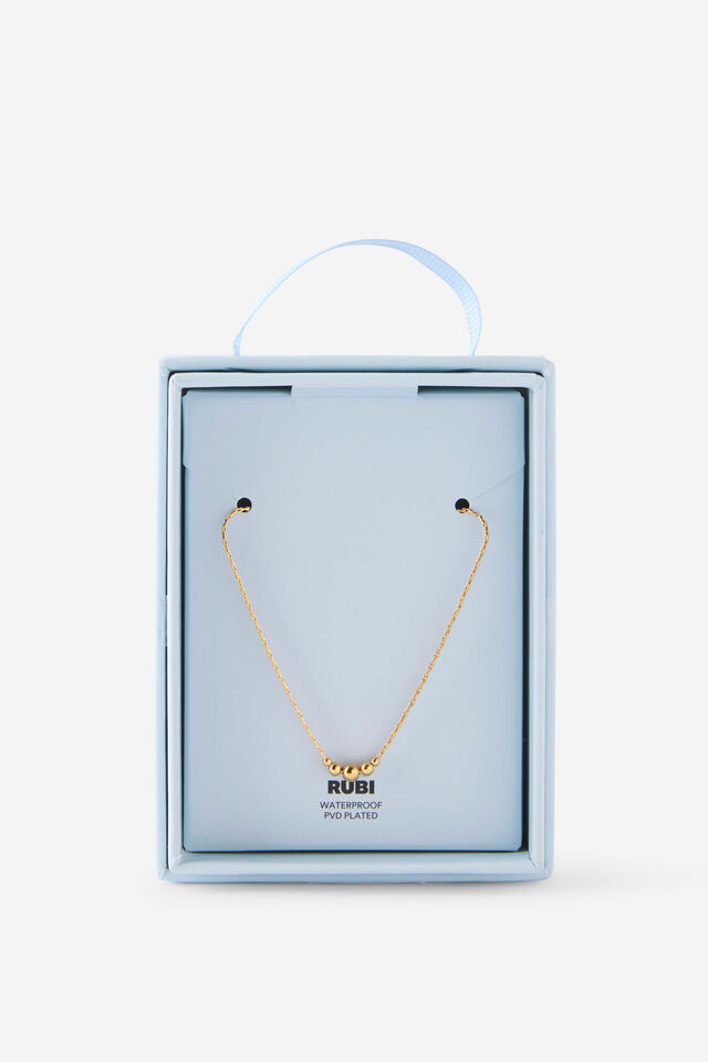Waterproof Gifting Necklaces - Freshwater Pearl, GOLD BEADS GRADUATED