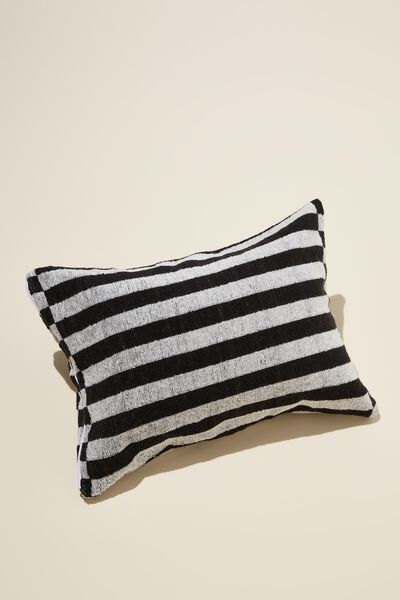 Travesseiro - Cotton Beach Pillow, BLACK WHITE CUT UP STRIPE