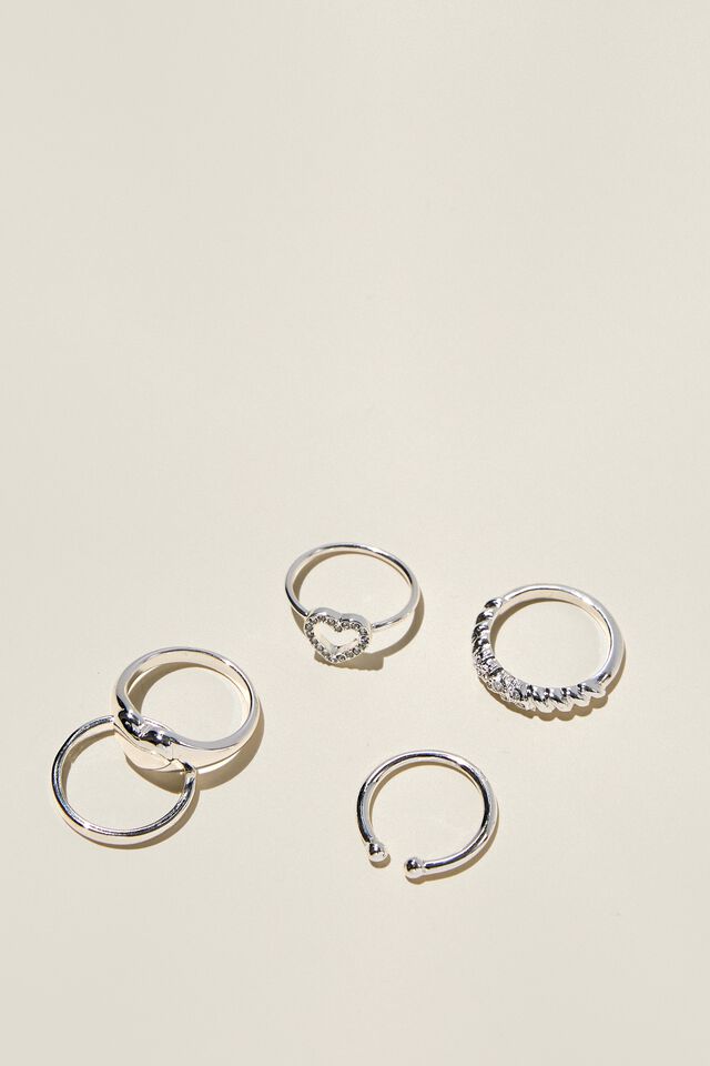 Multipack Rings, SILVER PLATED HEART TWIST