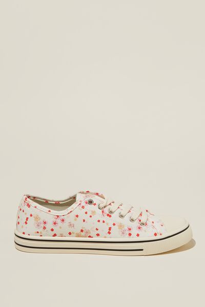 Harlow Lace Up Plimsoll, CHALK PINK DITSY