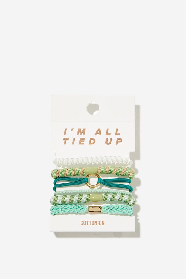 All Tied Up Hair Tie Pack, TEAL GREEN/METALLIC