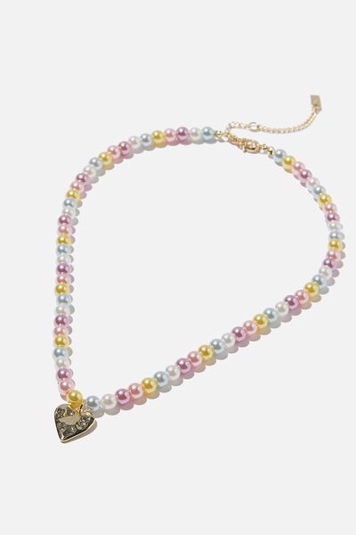 Premium Beaded Necklace Gold Plated, GOLD PLATED PASTEL HEART