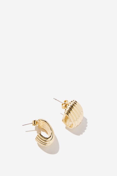 Small Charm Earring, GOLD PLATED RIGED SQUOVAL STUD