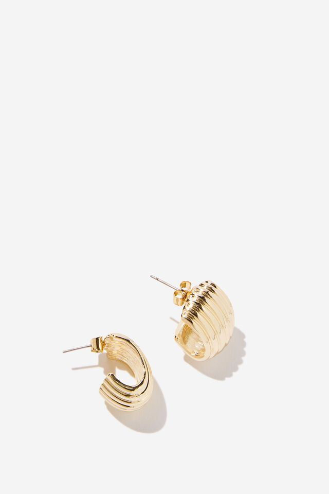 Acessório de celular - Small Charm Earring, GOLD PLATED RIGED SQUOVAL STUD