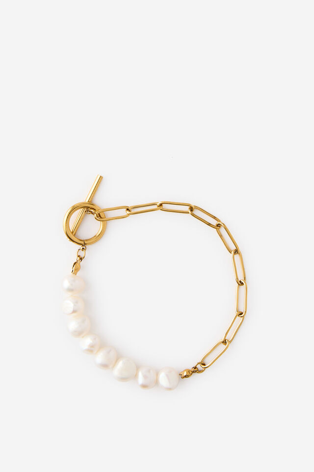 Waterproof Single Bracelet, GOLD PLATED PEARL FOB CHAIN