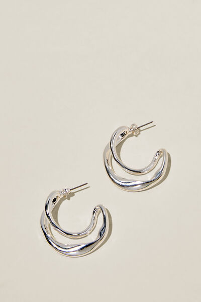 Brinco - Large Hoop Earring, SILVER PLATED HAMMERED CUT OUT HOOP