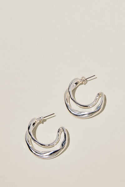 Large Hoop Earring, SILVER PLATED HAMMERED CUT OUT HOOP
