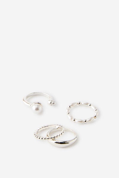 Multipack Rings, UP SILVER SMOOTH PEARL BEADED