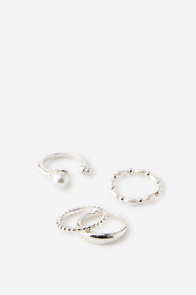 Multipack Rings, UP SILVER SMOOTH PEARL BEADED
