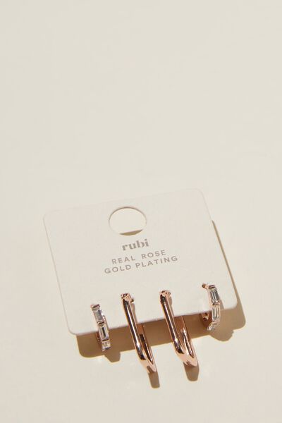 2Pk Mid Earring, ROSE GOLD PLATED RECTANGLE