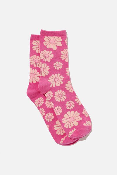 Carrie Crew Sock, DAISY FLORAL PINK