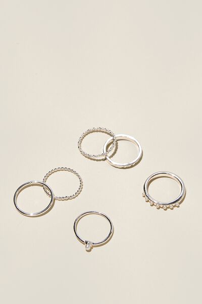 Multipack Rings, SILVER PLATED FINE PEARL STACK