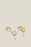 2Pk Mid Earring, GOLD PLATED DIAMANTE PEARL - alternate image 1