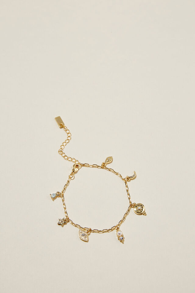 Single Bracelet, GOLD PLATED CELESTIAL CHARM BRACELET