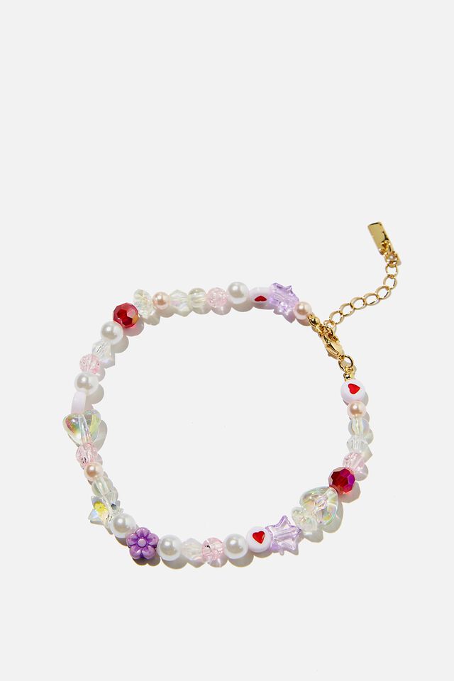 Premium Beaded Anklet Gold Plated, GOLD PLATED PINK PURPLE SHIMMER