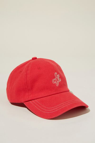 Classic Dad Cap, STITCHED FLOWER/SUNSET CORAL