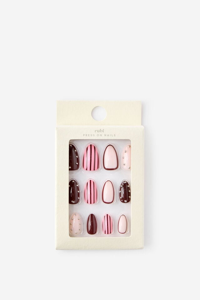 Press On Nails, BERRY STRIPE MULTI