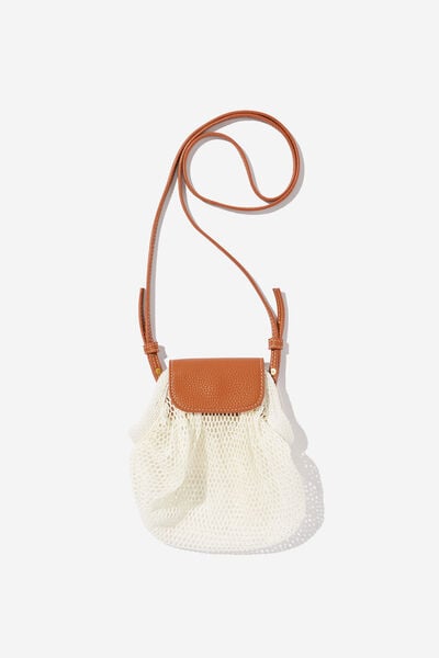 Eve Netted Crossbody Bag, WHITE