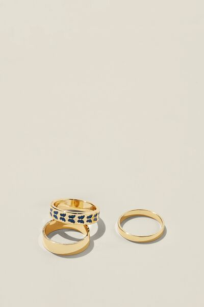 Multipack Rings, GOLD PLATED BLUE BUTTERFLY