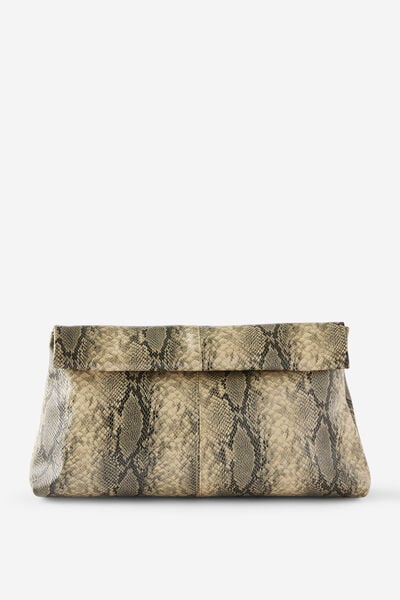 Jennifer Roll Clutch Bag, ECRU REPTILE TEXTURE