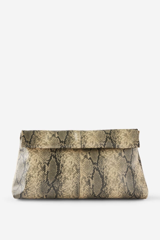Jennifer Roll Clutch Bag, ECRU REPTILE TEXTURE