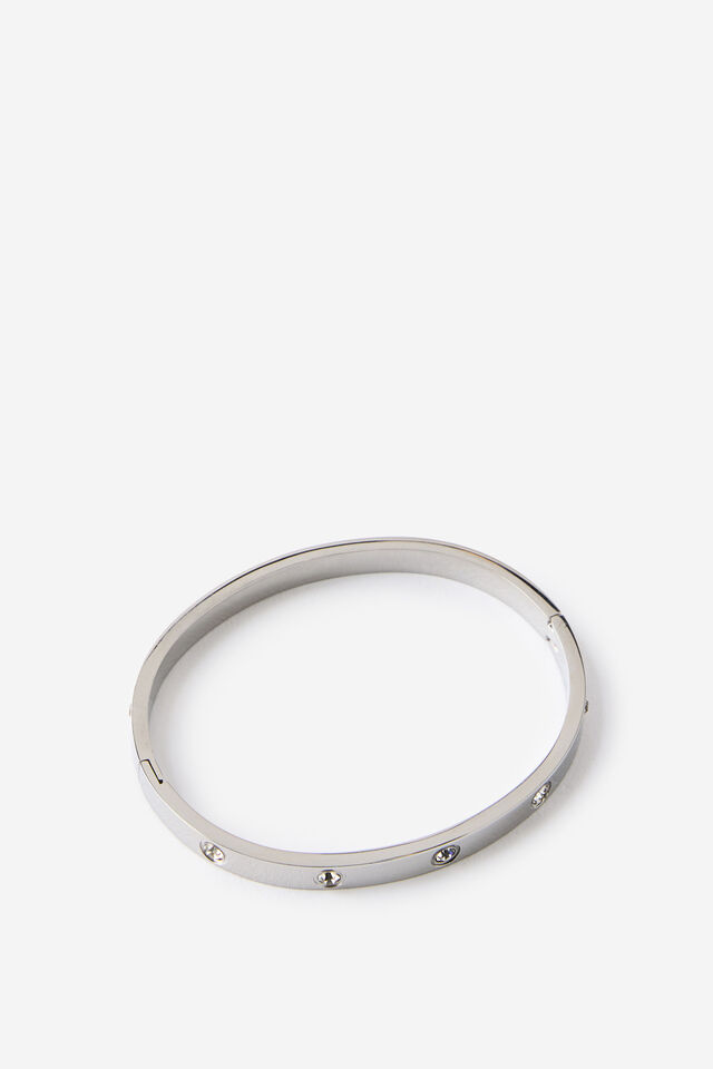 Waterproof Single Bangle, SILVER DIA FLAT BANGLE