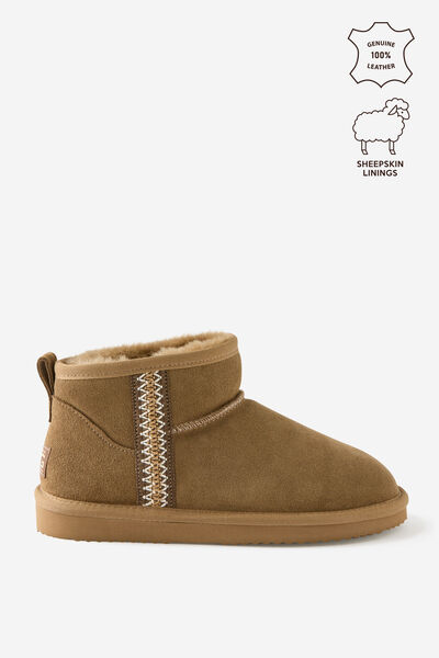 Genuine Suede & Wool Tape Boot, MOCHA