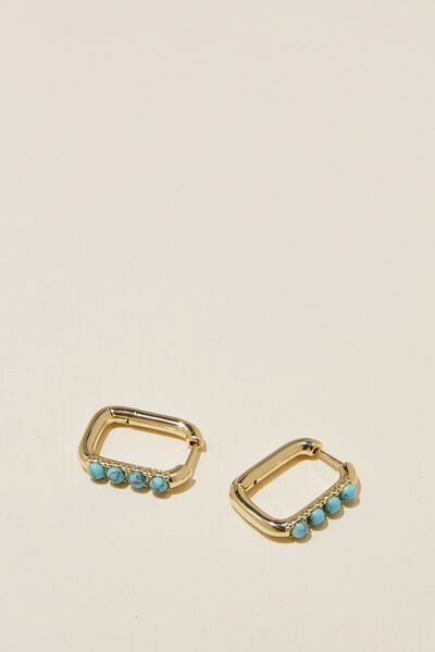 Mid Hoop Earring, GOLD PLATED TURQUOISE RECTANGLE