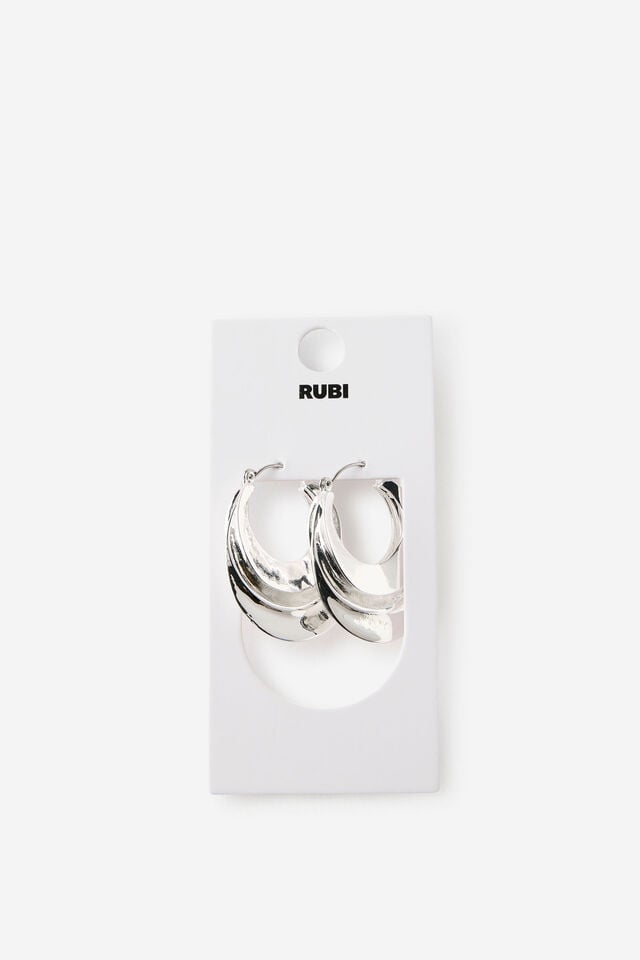 Large Hoop Earring, SILVER TRIPLE HAMMERED HOOP