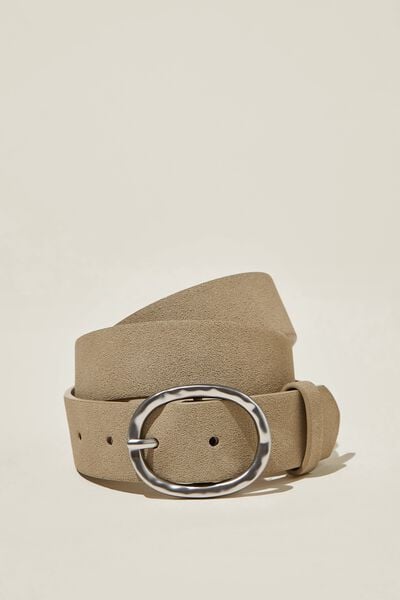 Molten Buckle Belt, TAUPE/BRUSHED SILVER