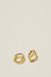 Small Charm Earring, GOLD PLATED HAMMERED CUT OUT STUD - alternate image 1