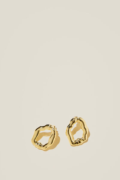 Small Charm Earring, GOLD PLATED HAMMERED CUT OUT STUD