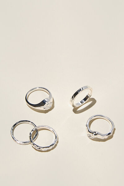 Anel - Multipack Rings, SILVER PLATED HAMMERED METAL