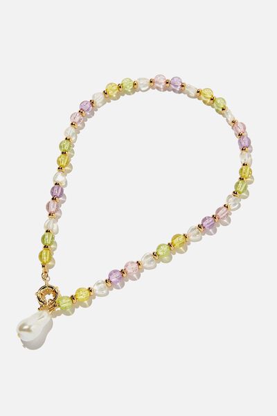 Premium Luxe Pendant Necklace Gold Plated, GOLD PLATED PASTEL PEARL DROP